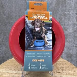 Kurgo Splash-Free Wander Water Bowl Red Silicone 24 Oz Dog Travel Non-Spill